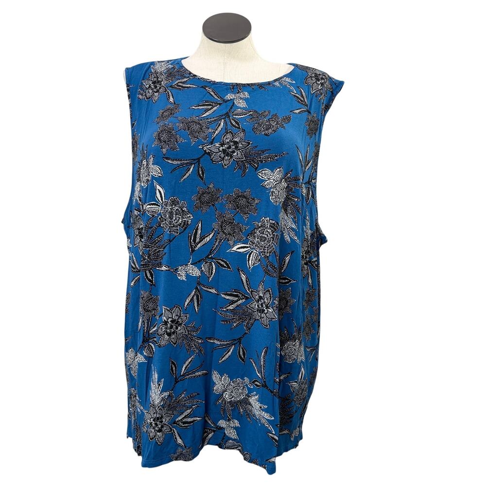 J Jill Wearever Collection Size 4X Sleeveless Tunic Top Blue Floral Tank Stretch